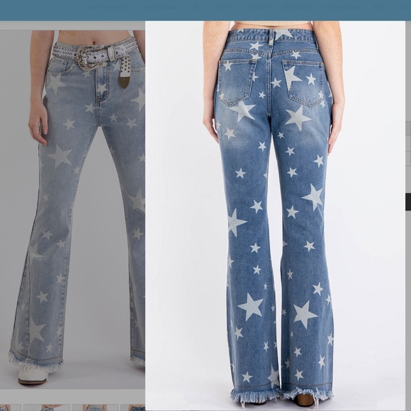 Blue Velvet “ Big Dipper “ Blue Velvet WASHED STAR PRINT FLARE DENIM JEANS 68A - Picture 3 of 3